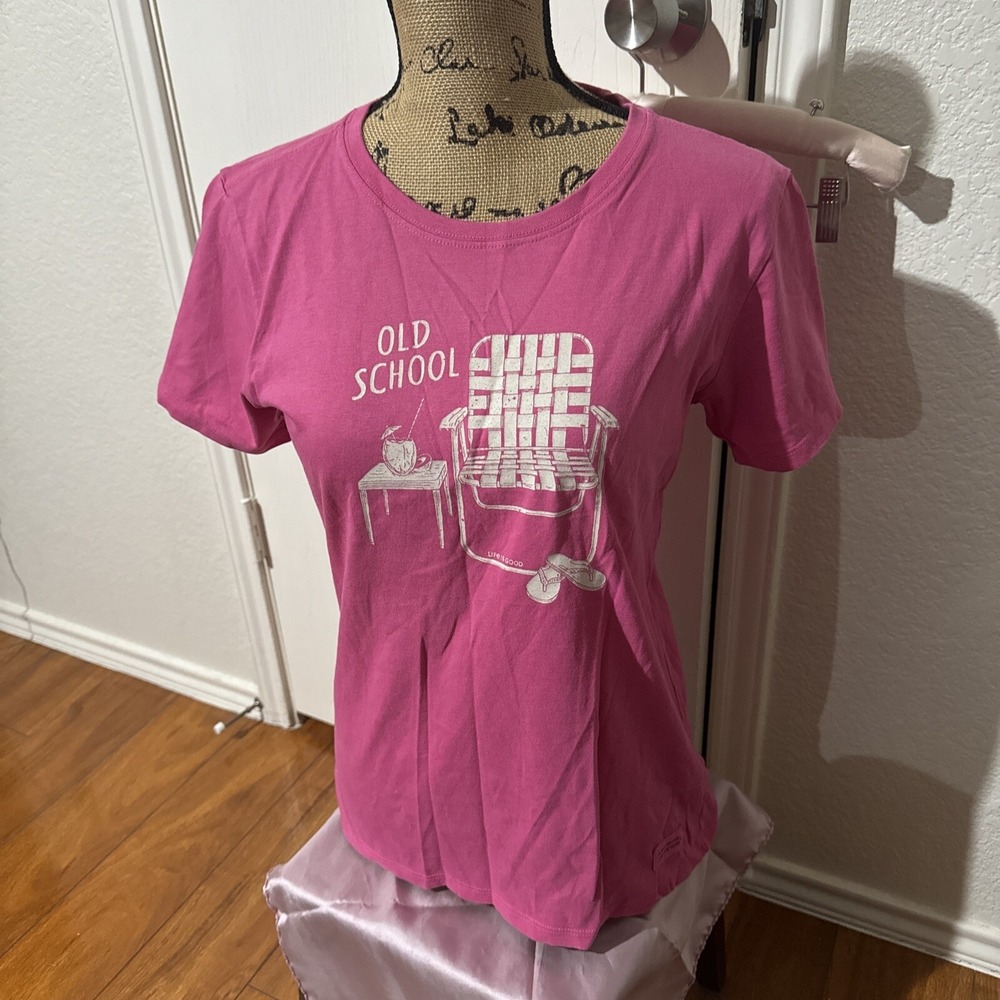 Life Is Good Crusher Tee Woman's Small Pink T Shirt 100% Cotton Old School